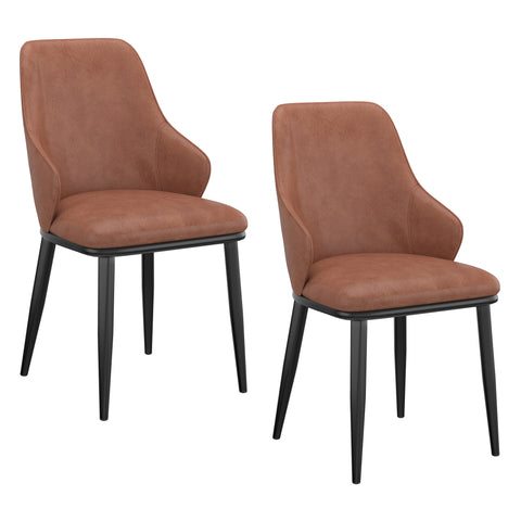 Kelly Faux Leather/Metal Dining Chair, Set of 2 - Saddle/Black
