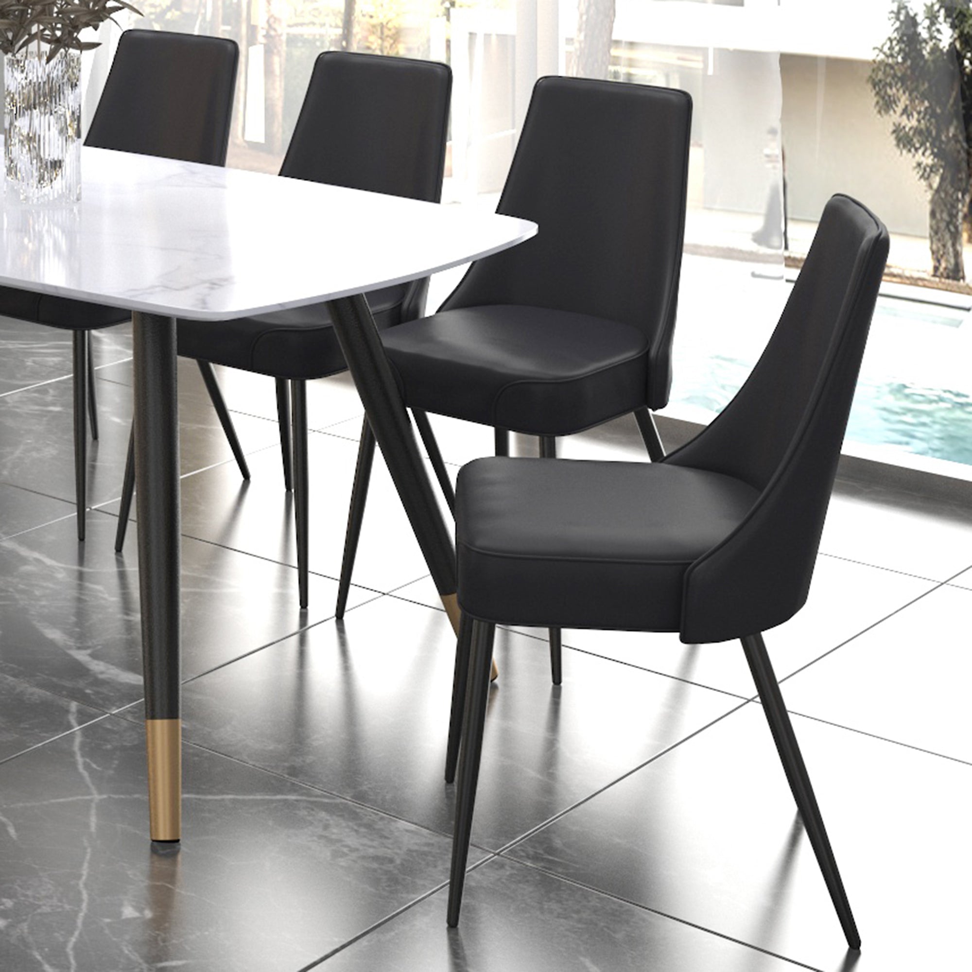 Kinyoun Faux Leather/Metal Dining Chair, Set of 2 - Black/Black