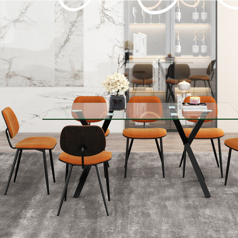 Zuhaira/Azzuro Metal/Glass/Fabric/Bentwood 7Pc Dining Set - Black Table/Rust Chair