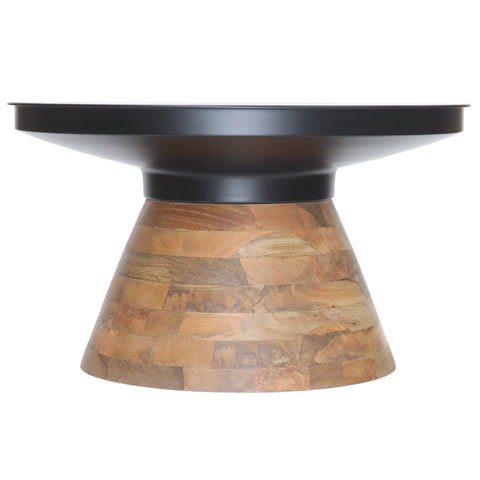 Arki Metal/Solid Wood Round Coffee Table - Black/Walnut