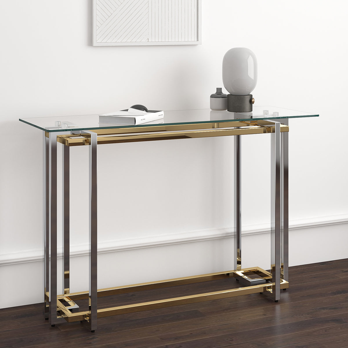 Enedelia Metal/Glass Console Table - Silver/Gold