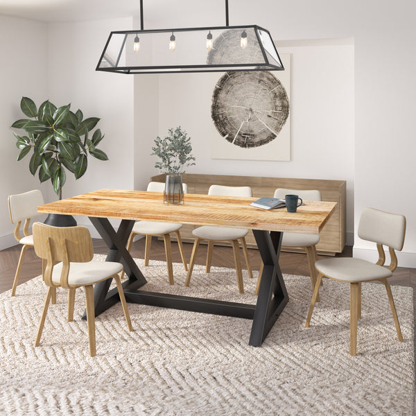 ZAX 7PC DINING Natural Table and Beige Chair SET