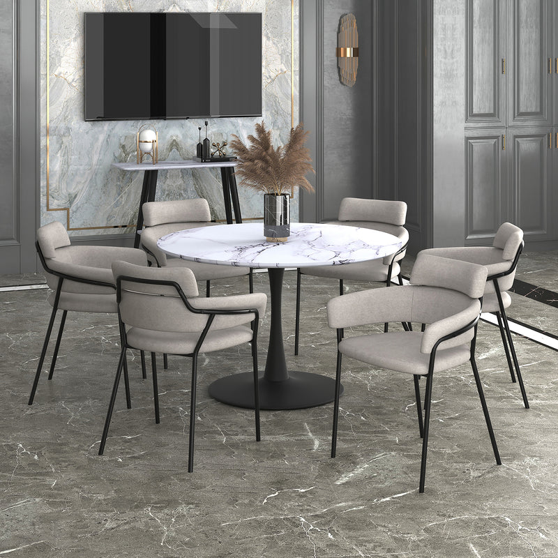 Zilo Axel 7Pc Dining Set - White And Black Table/Grey Chair