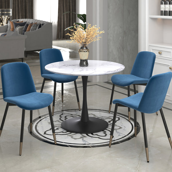 Zilo Gabi 5Pc Dining Set - White And Black Table/Blue Chair