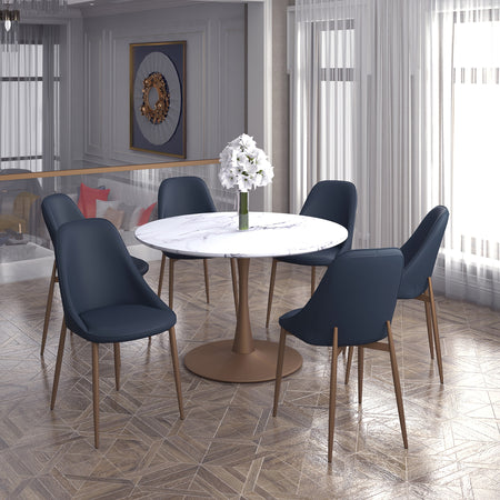 Zilo Large Cleo 7Pc Dining Set - White And Gold Table/Black Chair
