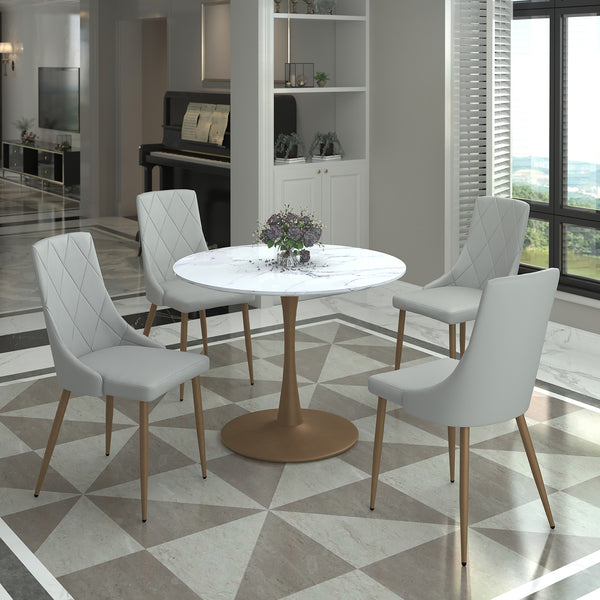 Zilo Antoine 5Pc Dining Set - White And Aged Gold Table/Grey Chair