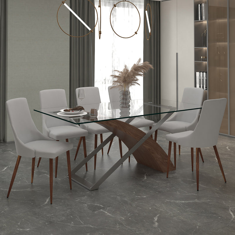 Veneta 7Pc Dining Set (Walnut Table/Light Grey Chair)