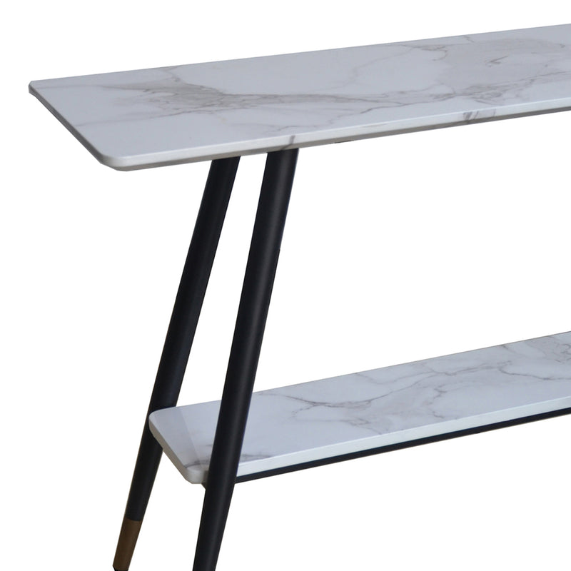 Emery 2Tier Console Table - White Faux Marble/Black