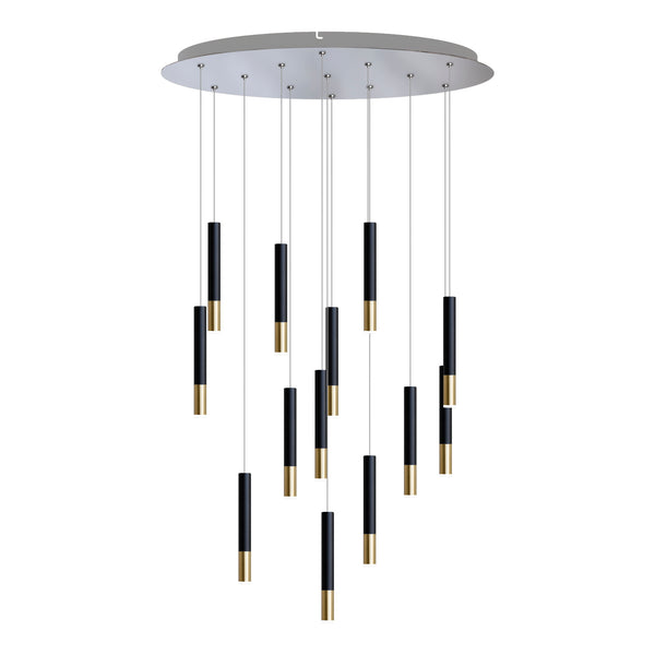 Alya 13 Light Black-Brass Pendant - Round Canopy