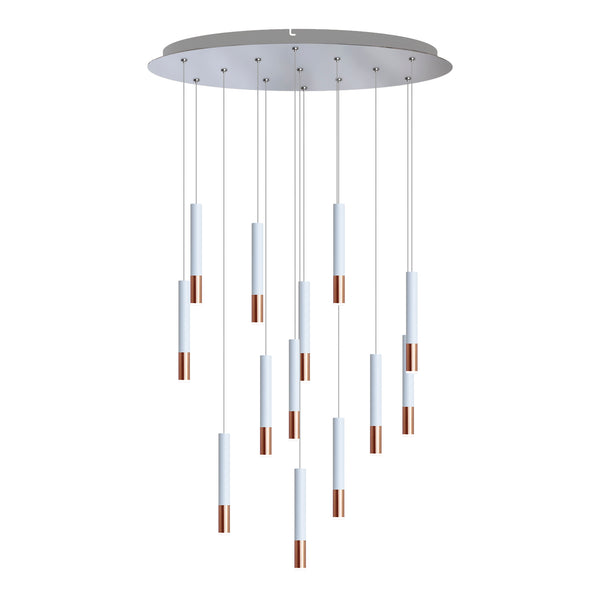 Alya 13 Light White-Copper Pendant - Round Canopy