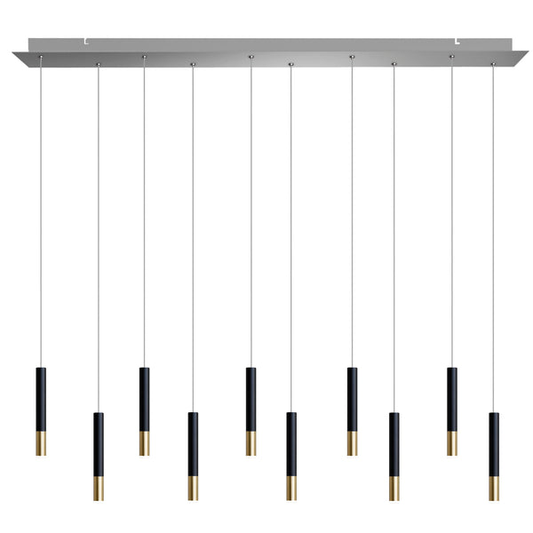 Alya 10 Light Black-Brass Pendant - Long Canopy