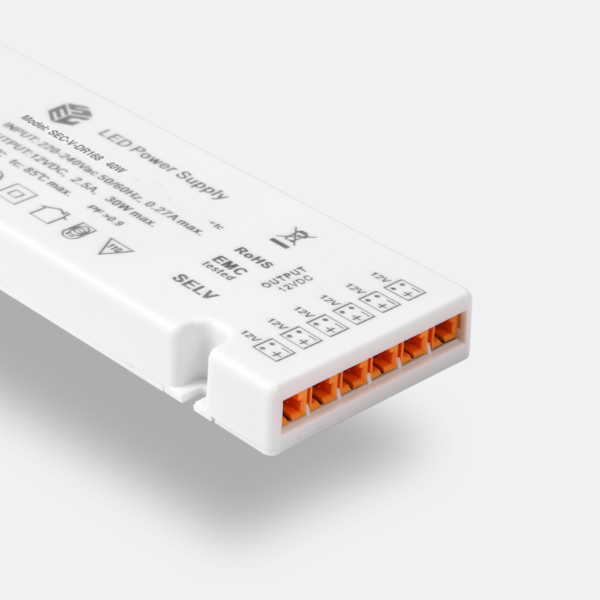 IP20 slim constant voltage driver with built-in distribution